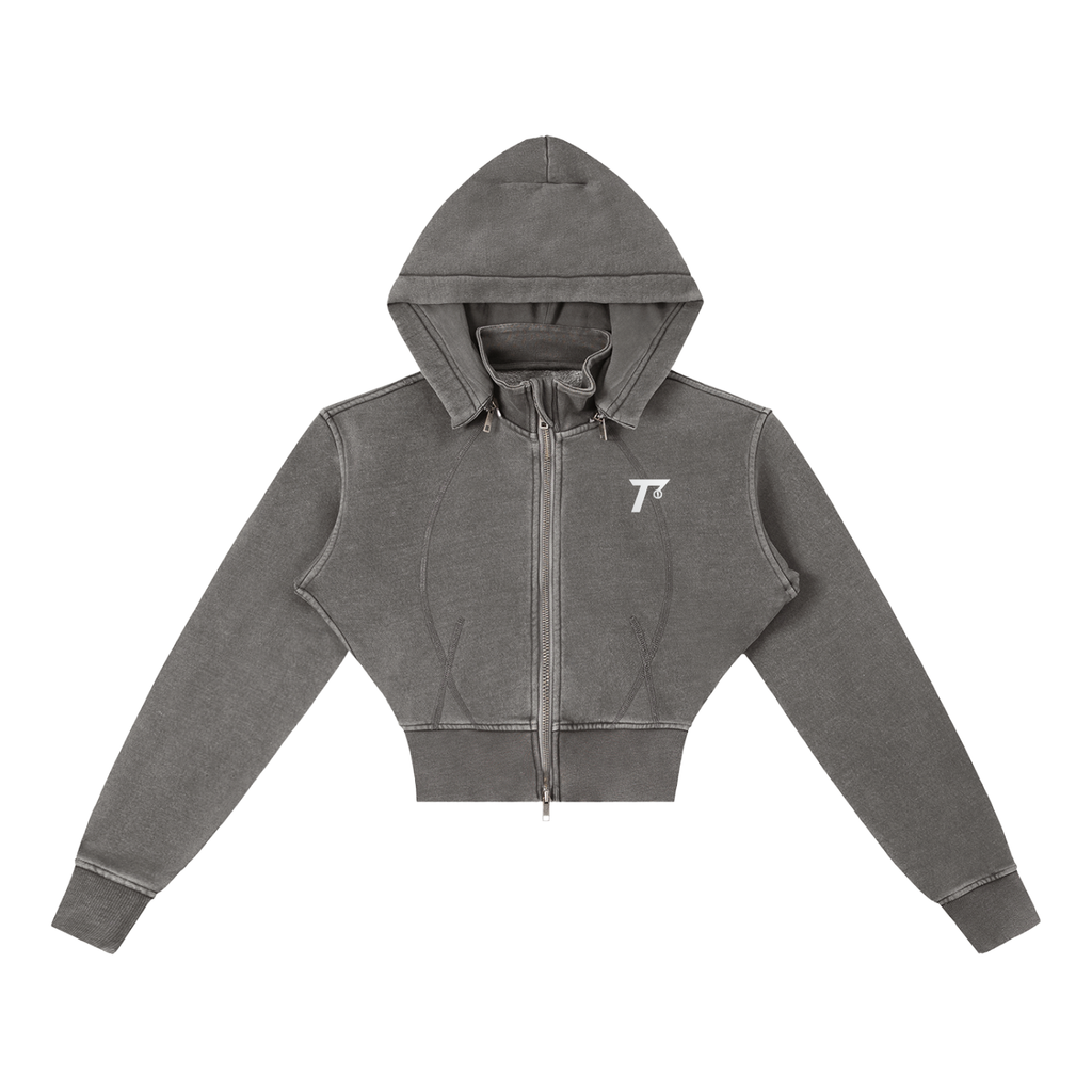 Trendz Vintage Washed Cropped Fleece Hoodie