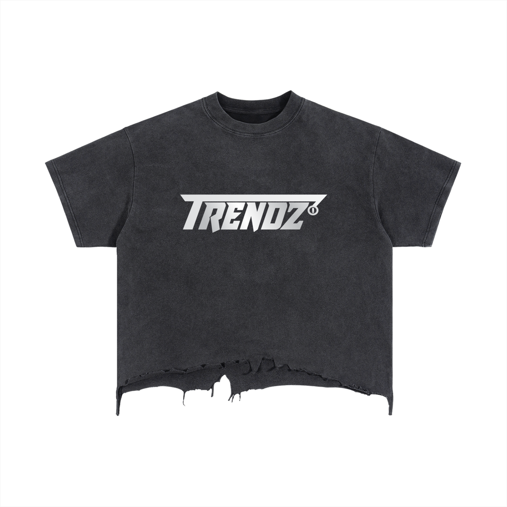 Trendz Vintage Wash Boxy Distressed Hem T-Shirt