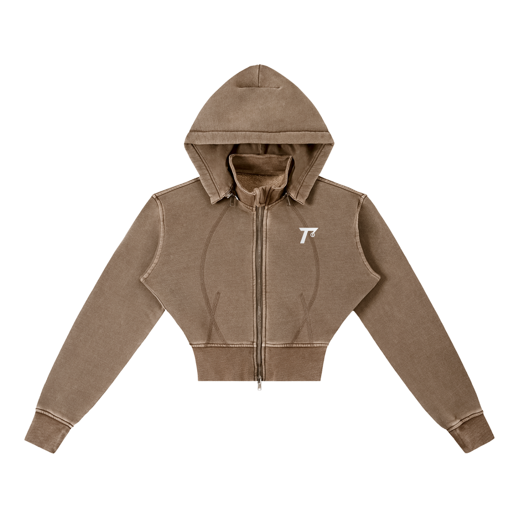 Trendz Vintage Washed Cropped Fleece Hoodie