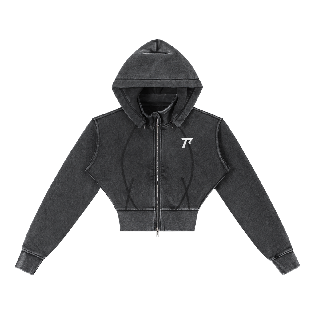 Trendz Vintage Washed Cropped Fleece Hoodie
