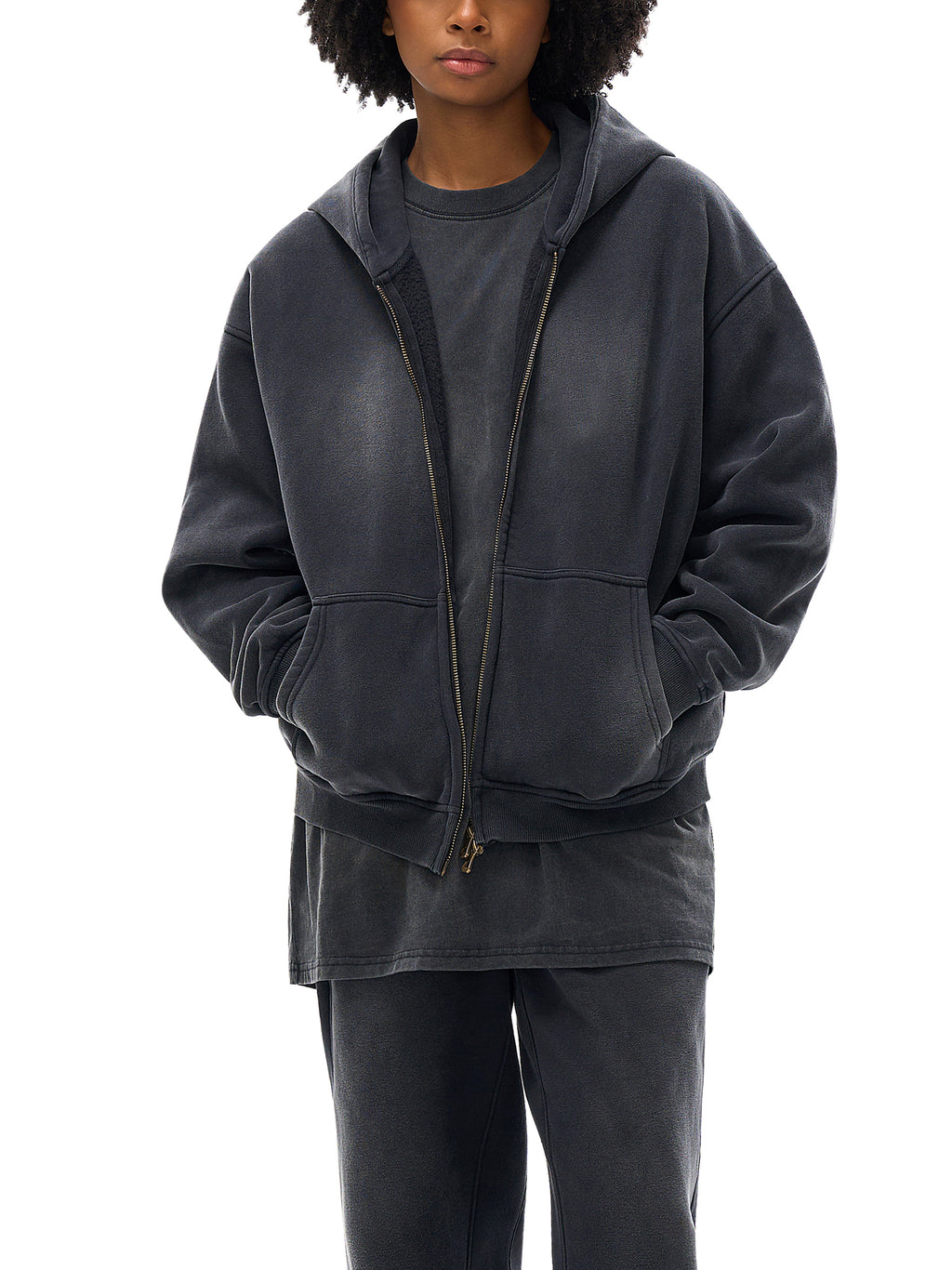 Trendz Sunfade Two-way Zipper Boxy Fleece Hoodie