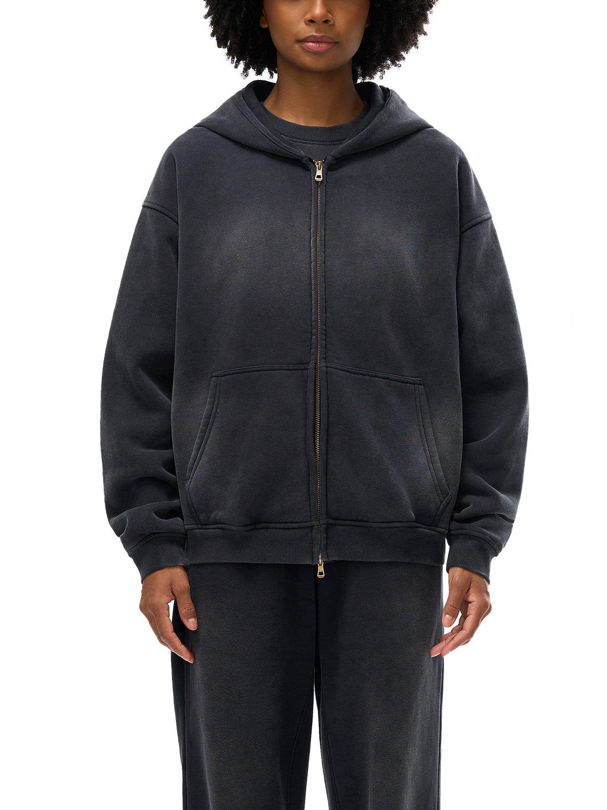 Trendz Sunfade Two-way Zipper Boxy Fleece Hoodie