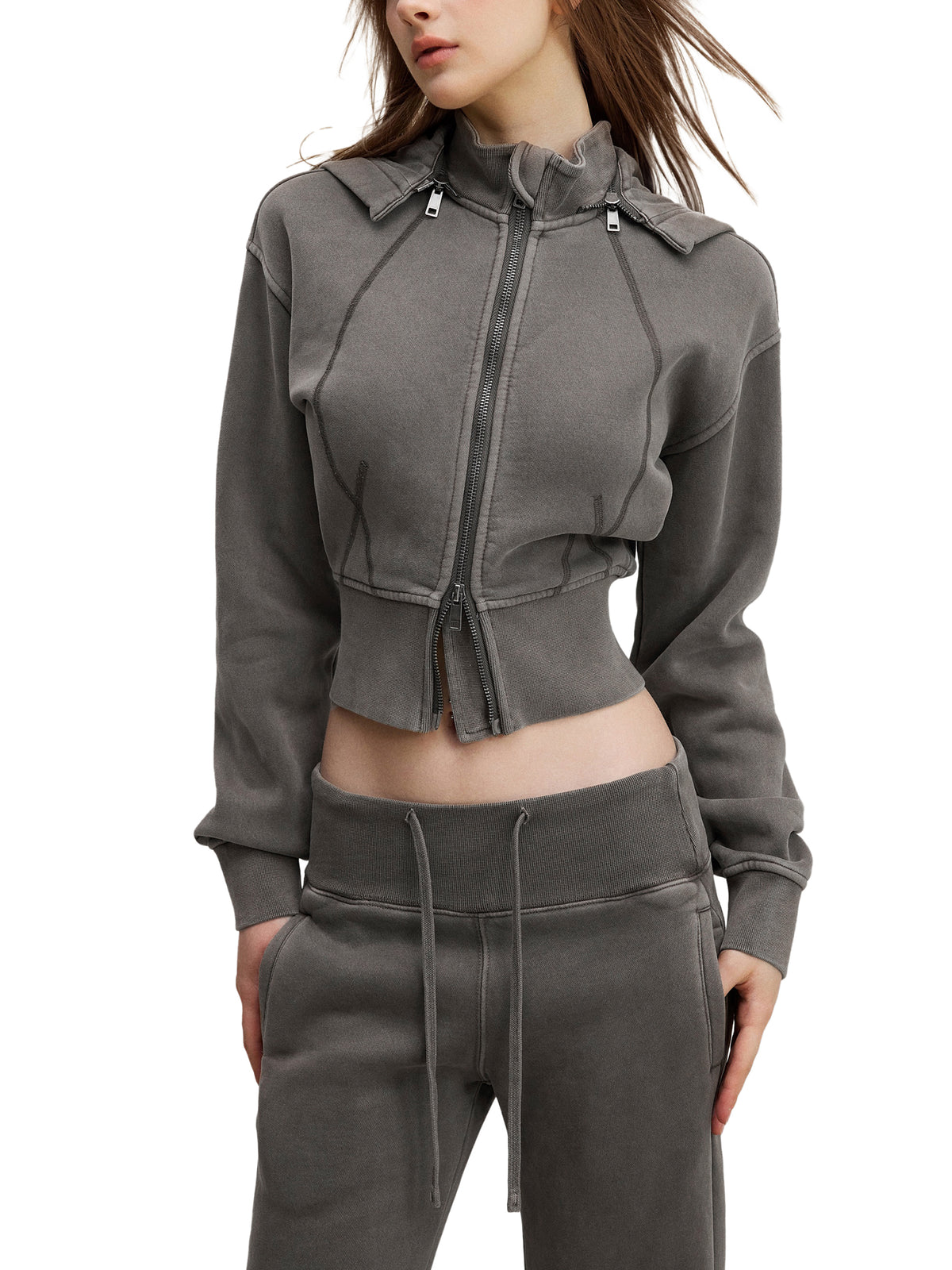 Trendz Vintage Washed Cropped Fleece Hoodie